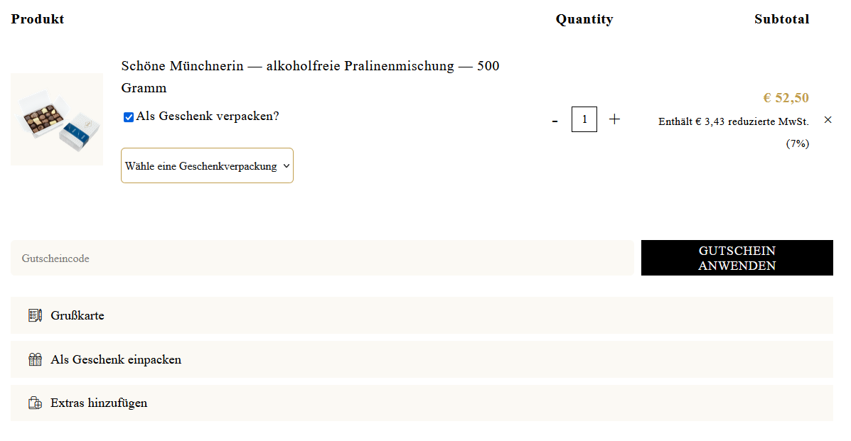 Geschenkoption auswählen in WooCommerce Warenkorb